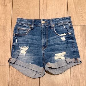 AERO High-Rise Distressed Denim Women's Shorts - Blue